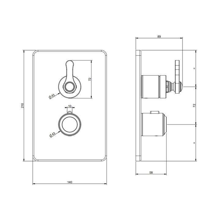 GESSI VENTI20 Смеситель встраиваемый, термостатический, с переключателем на 3 положения, внешняя часть, цвет Brushed Brass PVD