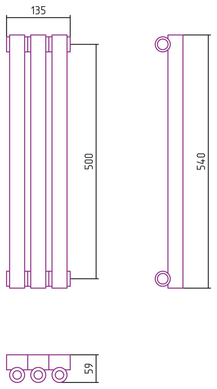 Отопительный радиатор ЭСТЕТ-0 н/ж 500х135 / 3 сек (Без покрытия)