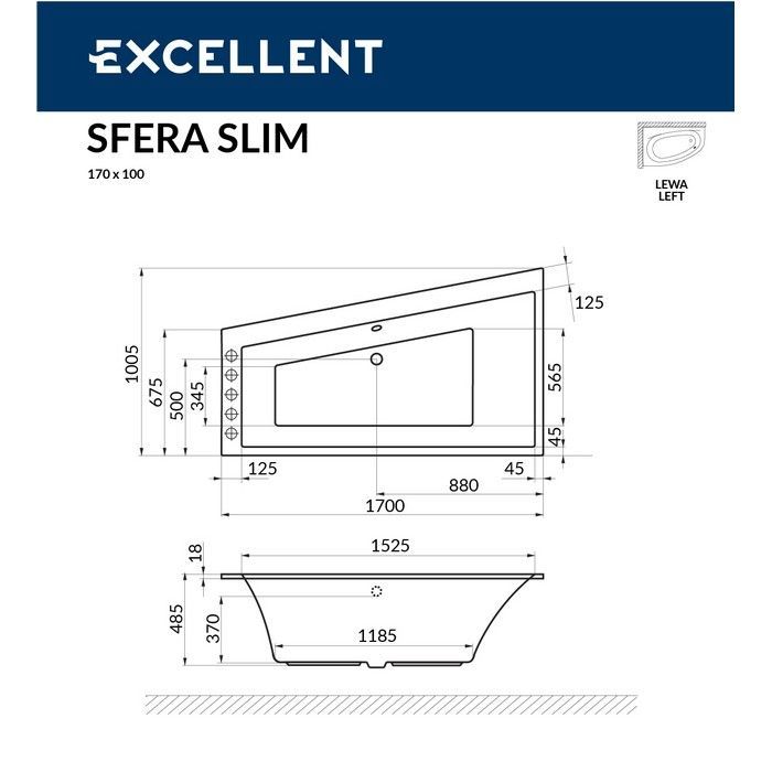Ванна EXCELLENT Sfera Slim 170x100 (левая) "ULTRA" (золото)