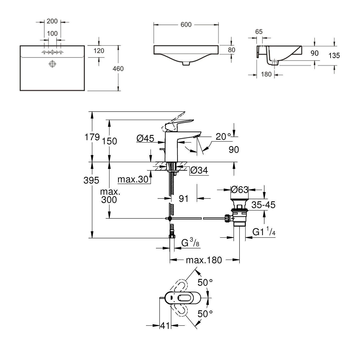 Комплект 2 в 1 Lavinia Boho Bathroom Sink 21510409, врезная фарфоровая раковина 60 см, смеситель с донным клапаном