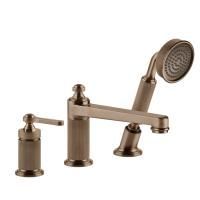 GESSI VENTI20 Смеситель для установки на борт ванны на 3 отверстия, однорычажный, с ручным душем и шлангом 1500 мм., цвет Copper Brushed PVD