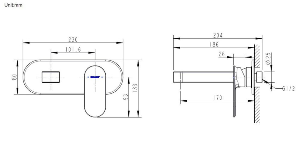 Смеситель для раковины встраиваемый Bravat Gina P69182C-ENG, хром