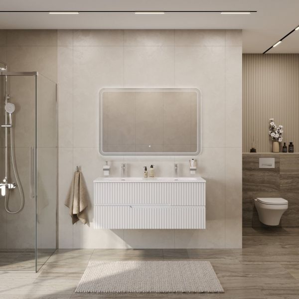 DUET-N База под раковину подвесная с двумя выкатными ящиками для раковины с двумя чашами, Bianco Lucido, 1200x457x500, DUET-N-1200-2C-SO-2-BL