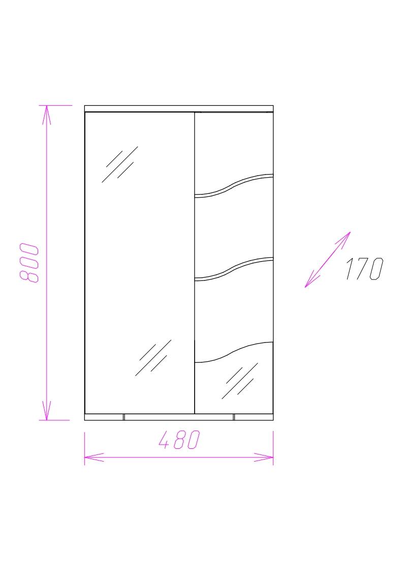 Шкаф-зеркало Onika Лайн 48 белый, правый, с подсветкой
