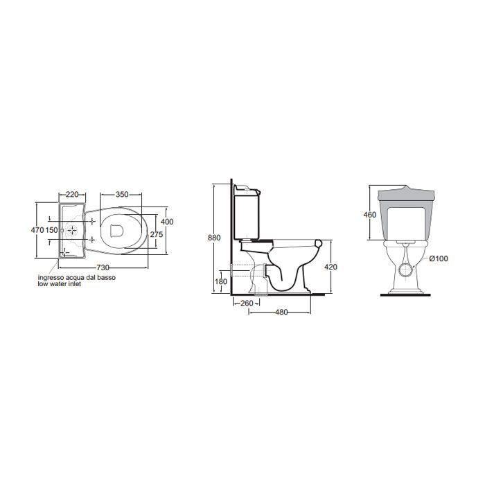 AZZURRA Механизм в комплекте с кнопкой двойного слива 3/6л.(подключение нижнее и боковое), цвет хром