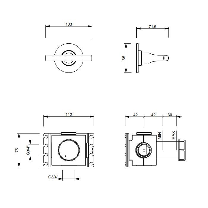 FANTINI SAILING Запорный вентиль настенный встраиваемый, внешняя часть, цвет Matt Gun Metal PVD