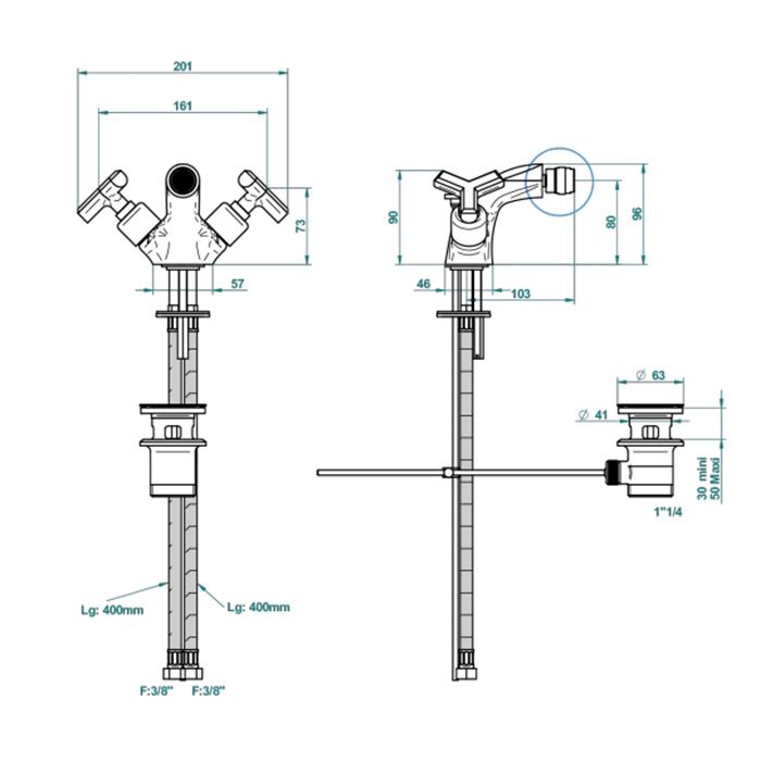 THG LES ONDES Смеситель для биде на 1 отверстие, двухвентильный, с донным клапаном, цвет Matt nickel