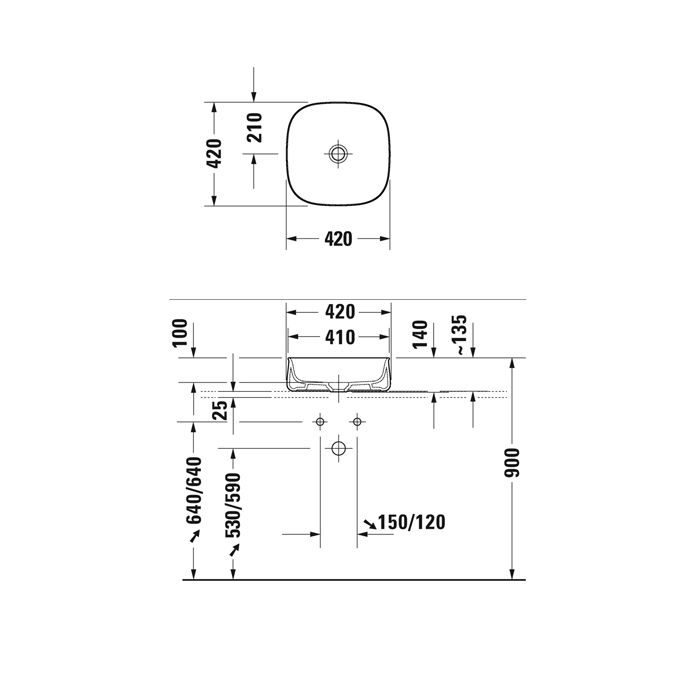 Duravit Bacino Раковина Zencha накладная 42х42х14 см, без отв под смеситель, цвет черный матовый