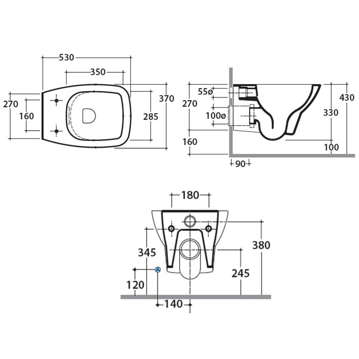GLOBO Daily Унитаз подвесной Безободковый 53*37см, с системой скрытого крепежа, цвет белый
