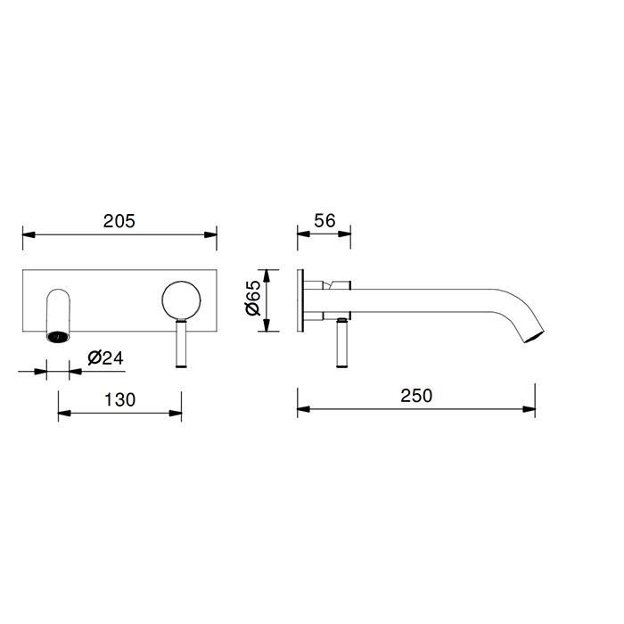 FANTINI NOSTROMO Смеситель для раковины, встраиваемый, однорычажный, излив 250 мм., без донного клапана, внешняя часть, цвет Matt British Gold PVD