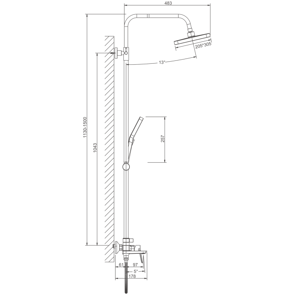 Душевая система BELZ B24715-5, брашированное золото, артикул B24715-5