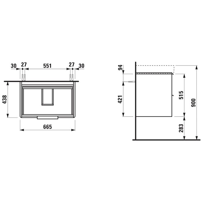 Laufen Base База под раковину 8.1096.7 подвесная (665x440x530 мм) с 2 ящиками, цвет белый матовый, артикул 4.0233.2.110.260.1