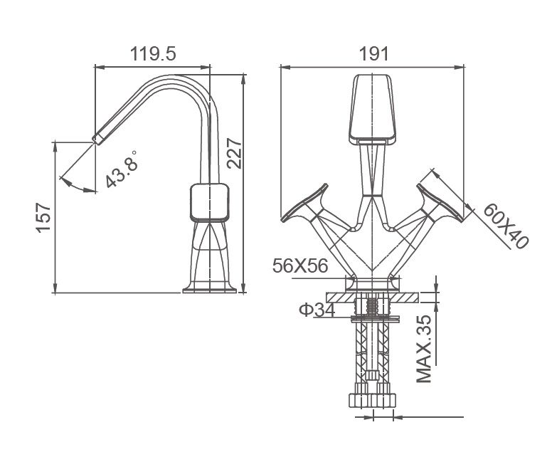 Смеситель для раковины высокий WONZON & WOGHAND SHAKESPEARE, Хром (WW-651103-CR)