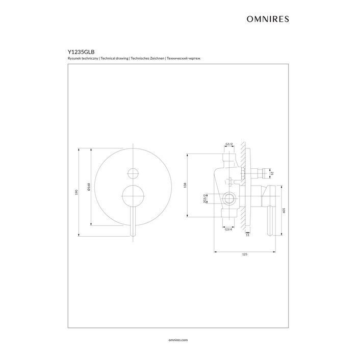 Смеситель для душа скрытого монтажа OMNIRES Y Y1235GLB (брашированное золото)