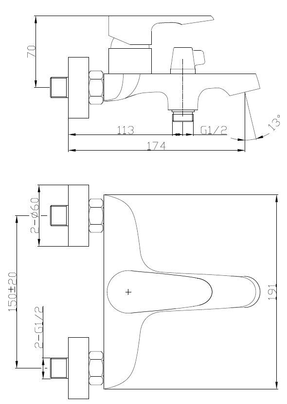 Смеситель Doha для ванны, без акс., артикул: DH54