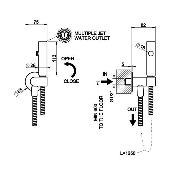 GESSI ELEGANZA Гигиенический душ с настенным держателем с подводом воды и шлангом 1250 мм., цвет Finox Brushed Nickel GESSI ELEGANZA Гигиенический душ с настенным держателем с подводом воды и шлангом 1250 мм., цвет Finox Brushed Nickel