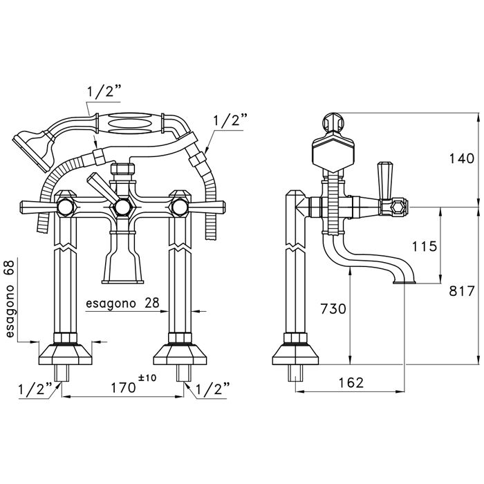 Stella Eccelsa Leve Напольный смеситель для ванны 3274CL306FB с ручным душем, цвет: хром