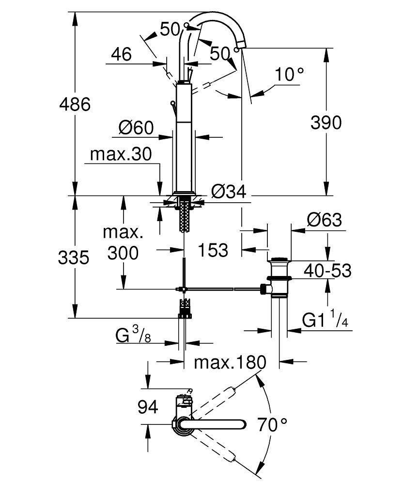Смеситель для раковины GROHE Atrio C с донным клапаном, свободностоящий, хром (32647001) Смеситель для раковины GROHE Atrio C с донным клапаном, свободностоящий, хром (32647001)