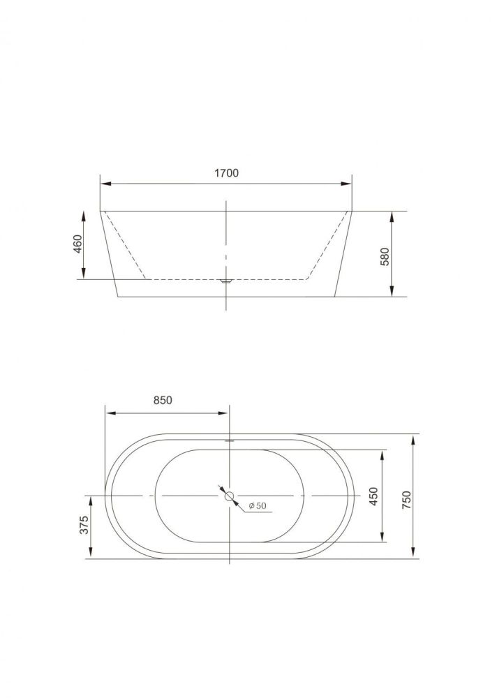 Акриловая ванна ARTMAX AM-203-1700-750, артикул AM-203-1700-750