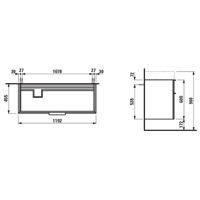 Laufen Kartell Тумба под раковину 810332, 1190х455х615мм, с 2 выдвиж. ящиками, с сифоном, цвет: белый глянцевый, артикул 4.0764.2.033.631.1