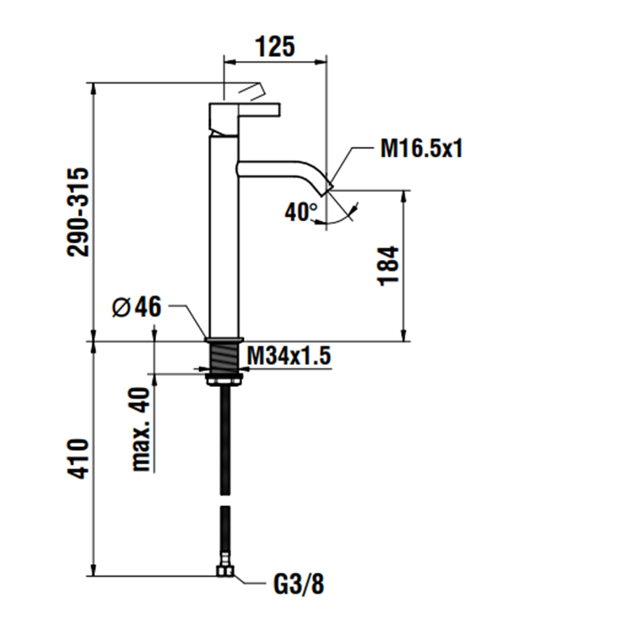 Laufen Kartell Смеситель для раковины высокий, на 1 отв., без  донного клапана, излив 125мм, цвет: хром