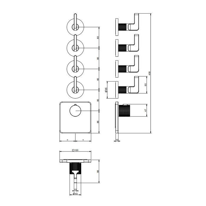 GESSI INCISO Встраиваемый термостатический смеситель на 4 источника, резьба 3/4" (внешние части), цвет: nero XL
