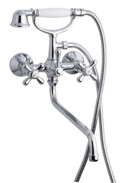 Emmevi Deco Classic, смеситель с длинным изливом (25см) и ручным душем для ванной, цвет хром