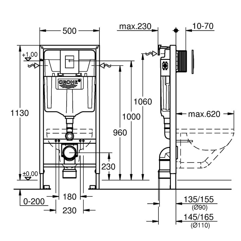 Инсталляция для унитаза GROHE SOLIDO 38811KF0 (с клавишей смыва, три режима слива, черный матовый) , шт Инсталляция для унитаза GROHE SOLIDO 38811KF0 (с клавишей смыва, три режима слива, черный матовый) , шт