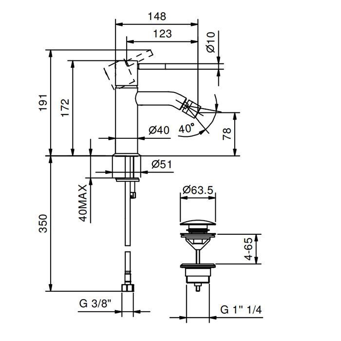 FANTINI NOSTROMO Смеситель для биде на 1 отв., цвет Matt British Gold PVD