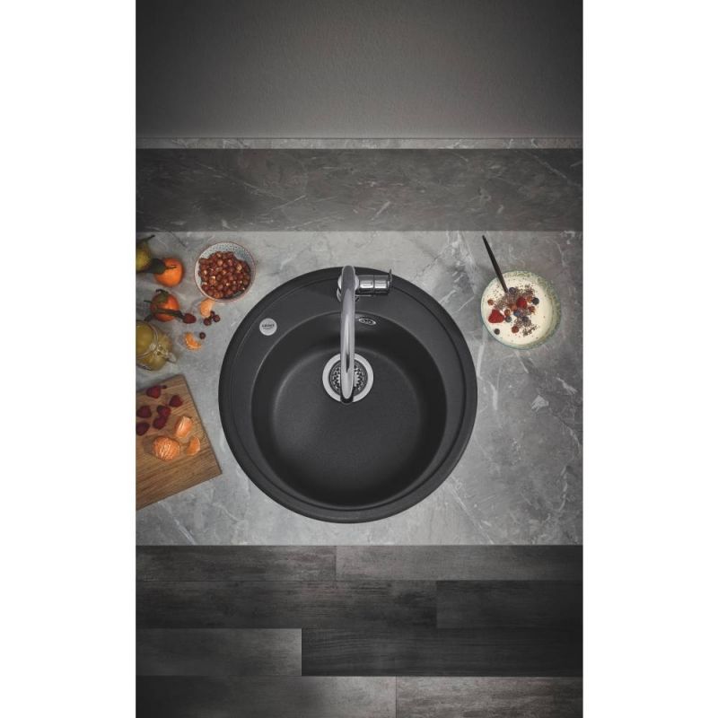 Мойка GROHE K200 с одной чашей, диаметр 510 мм, черный гранит (31656AP0) Мойка GROHE K200 с одной чашей, диаметр 510 мм, черный гранит (31656AP0)