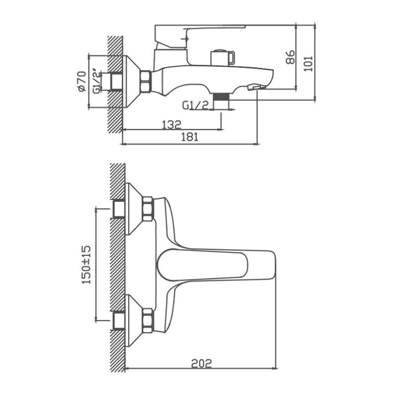 Смеситель для ванны Cron CN60523, хром