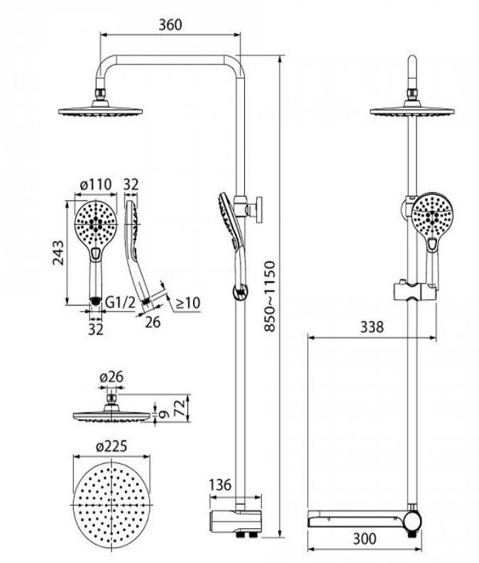 Душевой гарнитур с верхней лейкой белый IDDIS Ray (RAYSW3Fi76), артикул RAYSW3Fi76