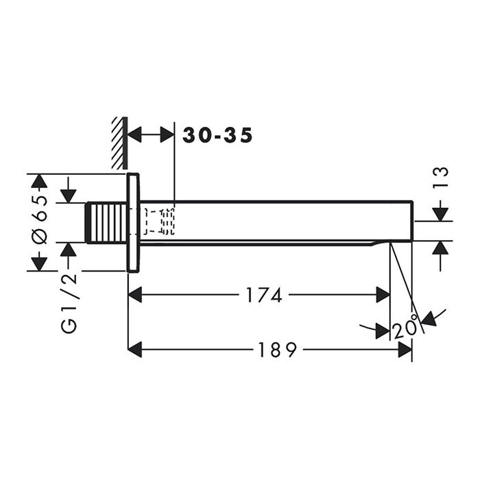 Излив, Hansgrohe, Finoris, монтаж-настенный, вынос излива, мм-189, стандарт подводки-1/2", цвет-хром Излив, Hansgrohe, Finoris, монтаж-настенный, вынос излива, мм-189, стандарт подводки-1/2", цвет-хром