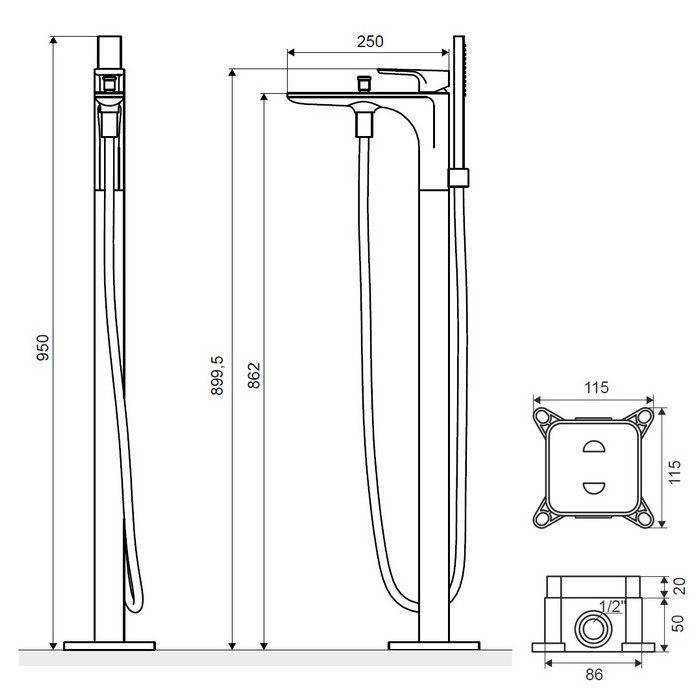 Смеситель для ванны отдельностоящий EXCELLENT Keria AREX.2055BL (черный мат)