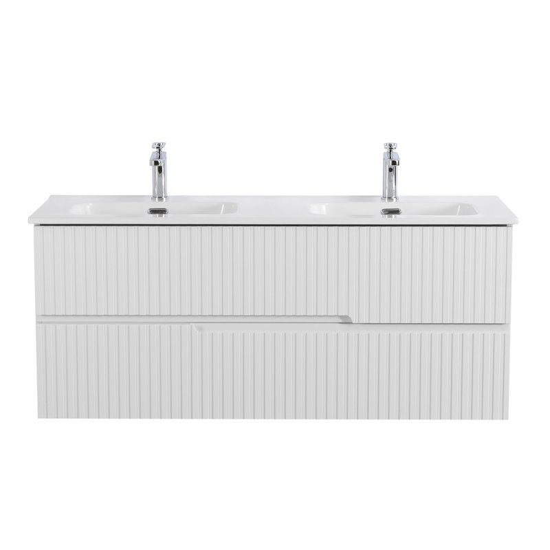 DUET-N База под раковину подвесная с двумя выкатными ящиками для раковины с двумя чашами, Bianco Lucido, 1200x457x500, DUET-N-1200-2C-SO-2-BL, артикул DUET-N-1200-2C-SO-2-BL