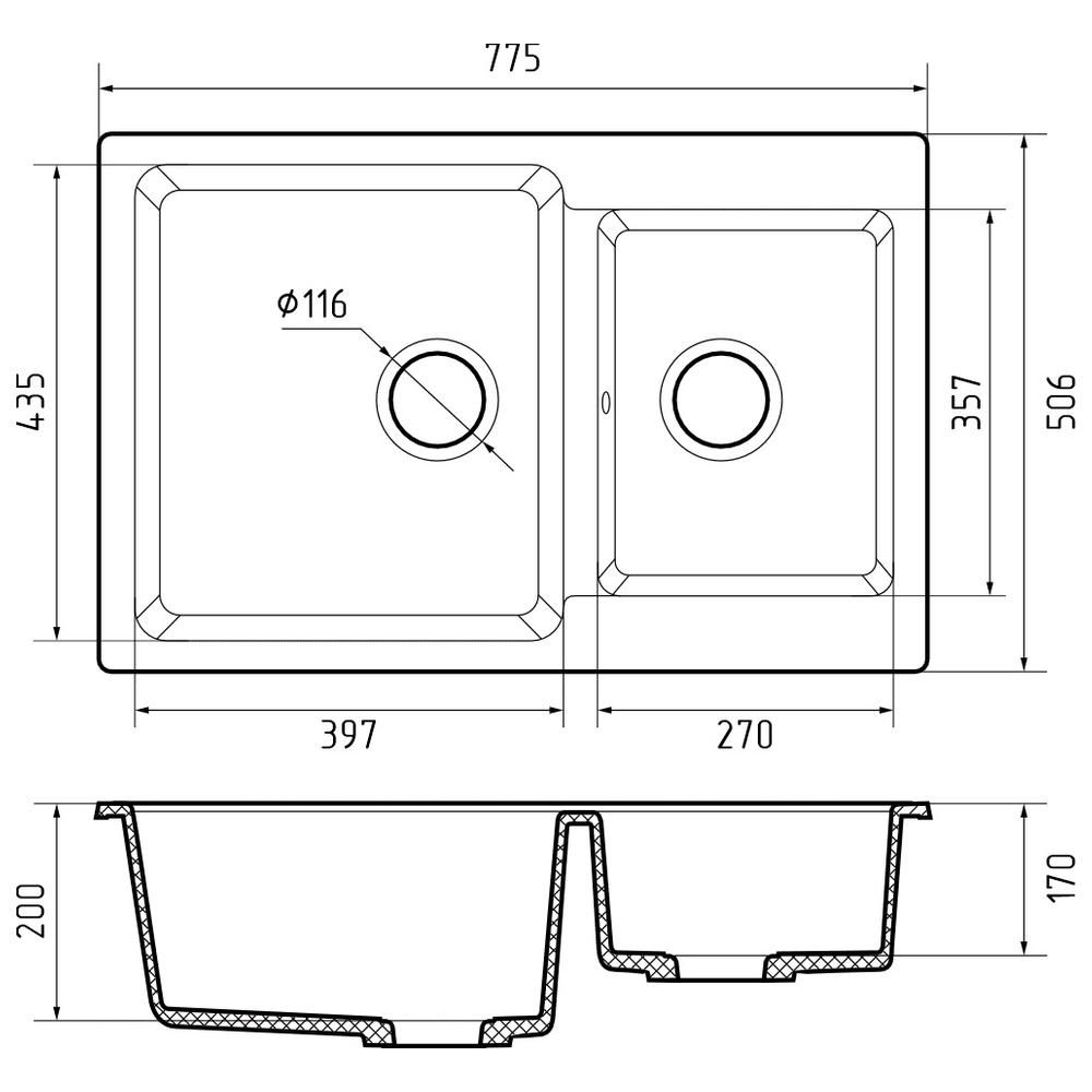 Кухонная мойка GranFest PRACTIK 780K, серый, артикул P-780K серый