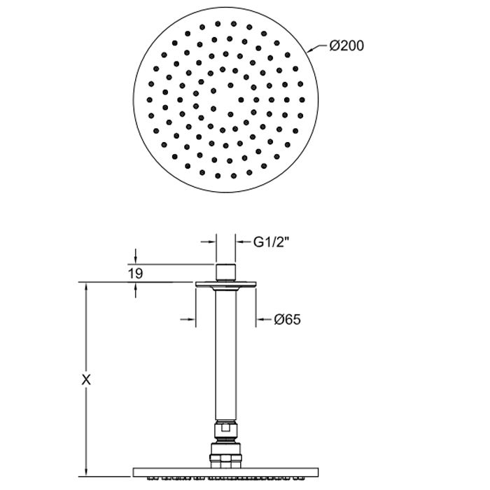 GESSI INCISO Потолочная душевая головка шарнирная на 1/2", Ø200мм, длина изготавливается под заказ, цвет: Finox Brushed Nickel