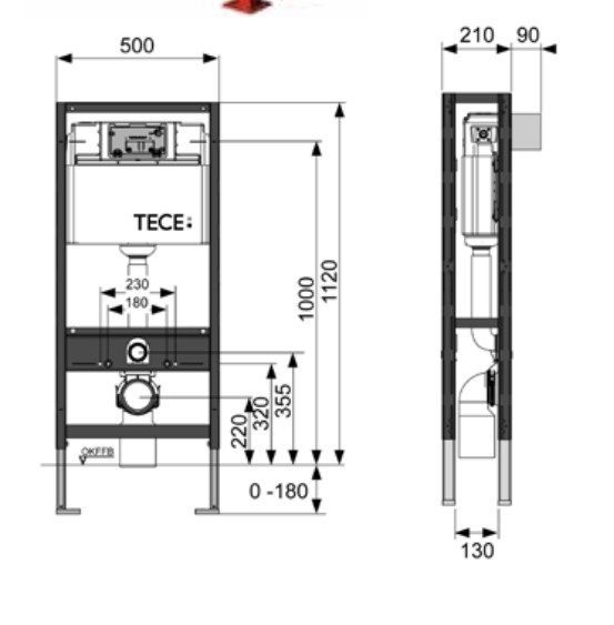 Застенный модуль TECEprofil с двойной рамой, высота 1120 мм
