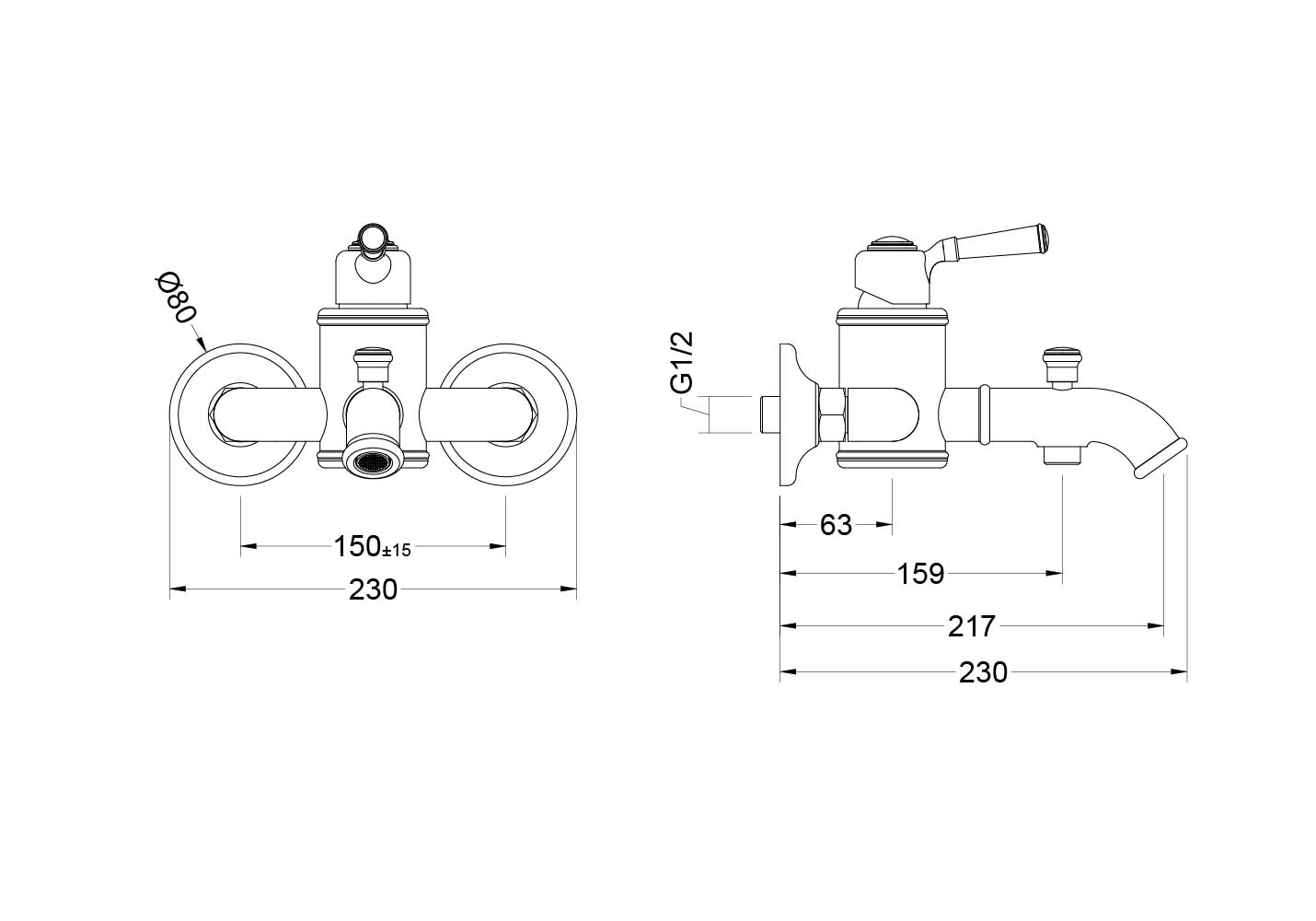Смеситель для ванны AQUATEK, полир. золото AQ1540PG КЛАССИК Смеситель для ванны AQUATEK, полир. золото AQ1540PG КЛАССИК