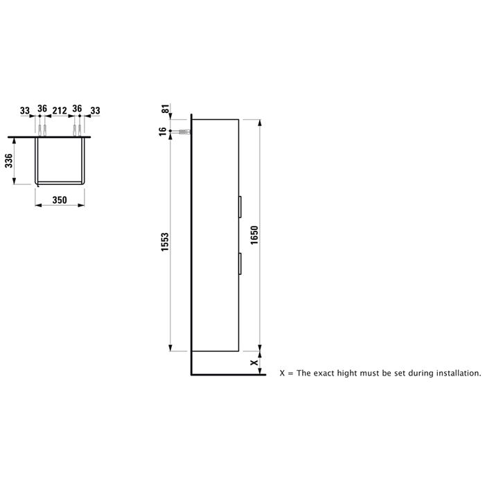 Laufen BASE высокий шкаф 350x335x1650 мм, 2 дверцы, петли справа, 1 открытая полка, 4 стекл. полки,  белый глянцевый, артикул 4.0269.2.110.261.1