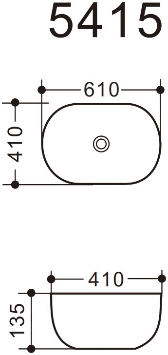 Раковина керамическая накладная AM5415-W, цвет белый глянец, 610x410x135 мм