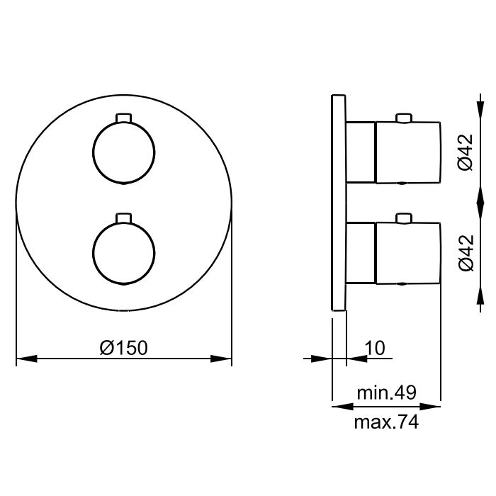 Almar ROUND CORE Внешняя часть термостата на 2 потребителя, High Brass Brushed PVD Almar ROUND CORE Внешняя часть термостата на 2 потребителя, High Brass Brushed PVD