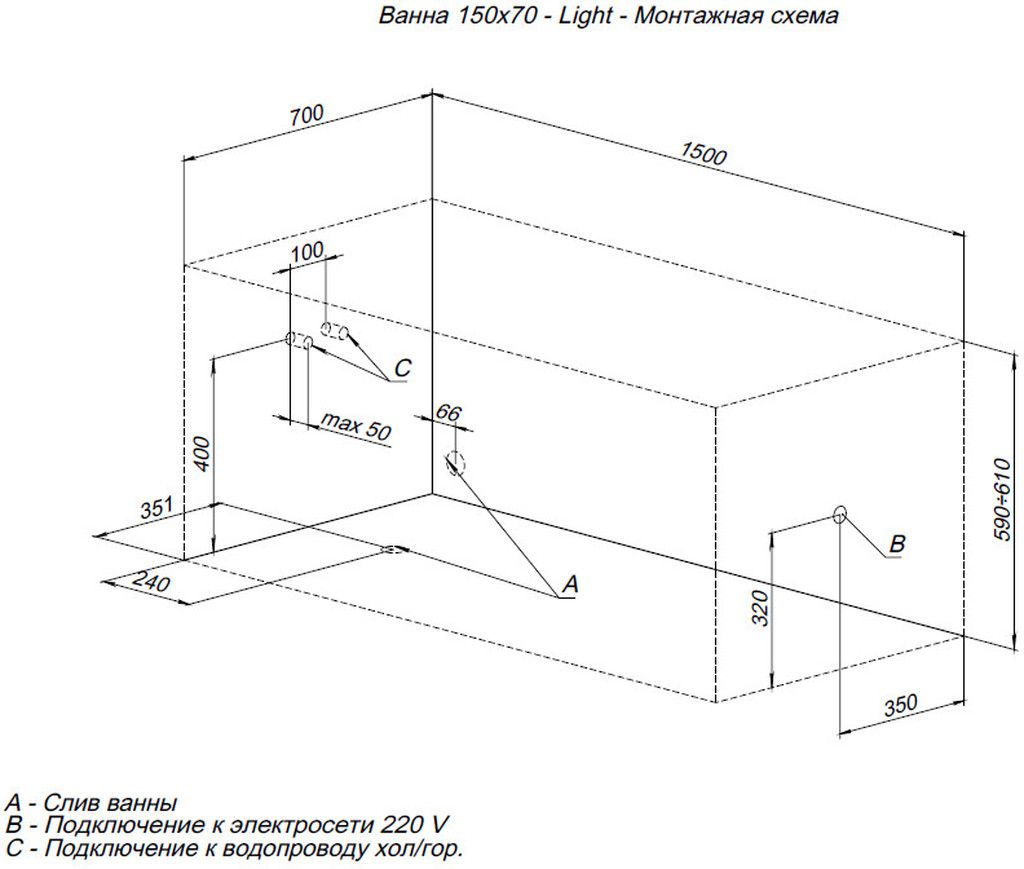 Акриловая ванна Aquanet Light 150x70 Акриловая ванна Aquanet Light 150x70
