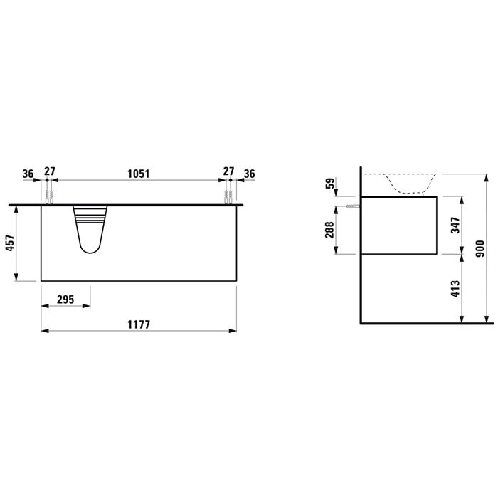 Laufen New Classic База под раковину подвесная раковина слева , 1180х450х350 мм, 1 ящик, цвет серый (для раковины 816852), артикул 4.0608.5.085.627.1
