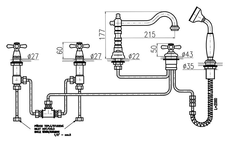 Смеситель на борт ванны Rav Slezak Morava MK164.5PSM
