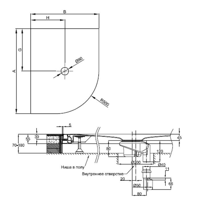 BETTEFloor Сorner Поддон четверть круга 100х100 см, D90 см,с шумоизоляцией, цвет белый