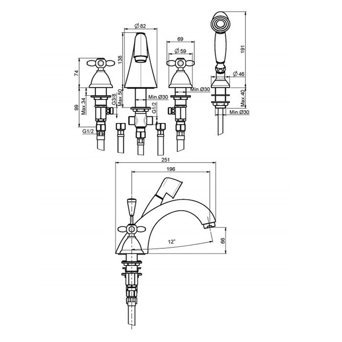 FIMA|Carlo Frattini Olivia Смеситель на борт ванны, с душевым комплектом, цвет хром, артикул F5014CR