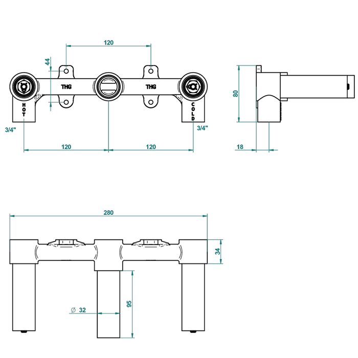 THG General items Встраиваемая часть смесителя для раковины/ванны 3/4"