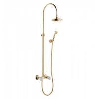Bongio Fleur Blanc Смеситель  душевой со стойкой с верхней лейкой d185 мм и ручным душем, цвет золото/белый фарфор