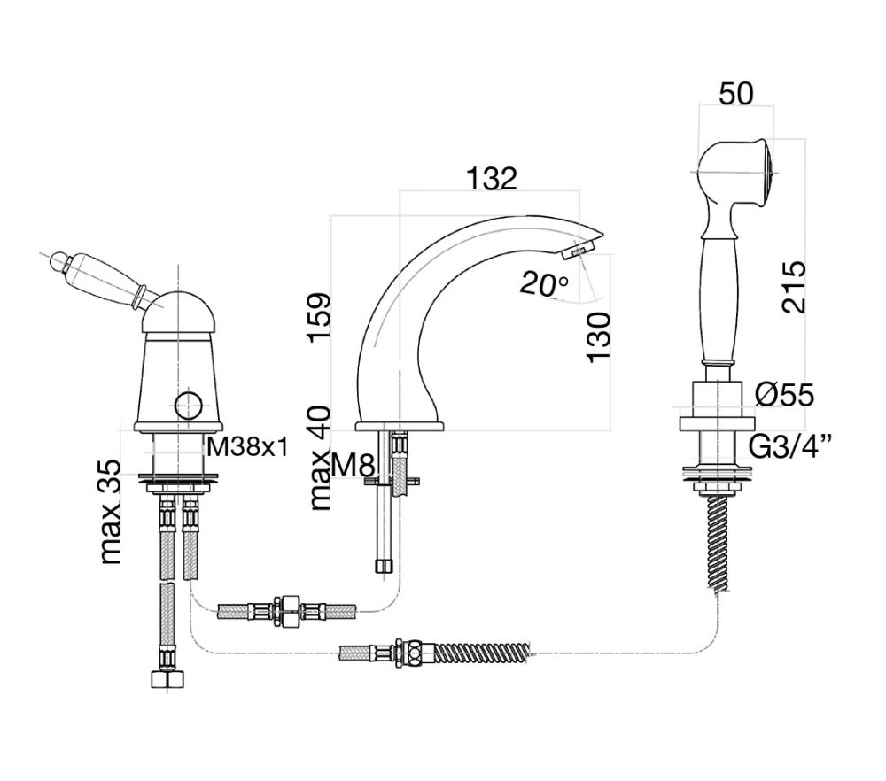Смеситель на борт ванны Fiore IMPERIAL BLACK 89ZZ5105, бронза, артикул 89ZZ5105
